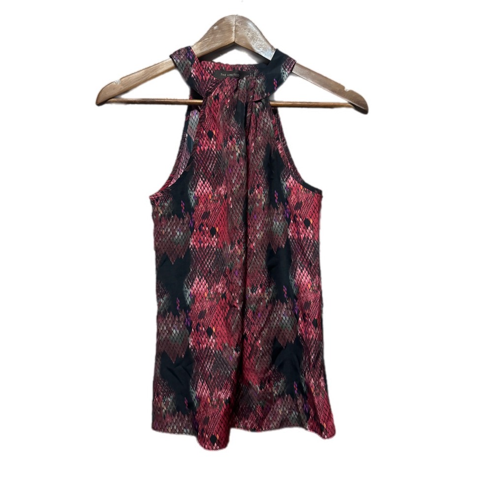 The Limited Halter Blouse Women XS Red Snakeskin Excellent Sleeveless High Neck